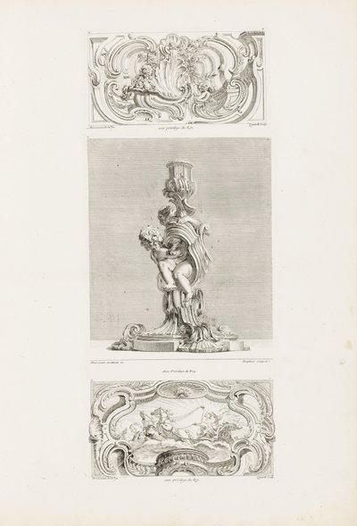 Ornament Panel with Shell Fountain Flanked by Garlands and Volutes, Plate 22 in Oeuvre de Juste-Aurèle by Juste Aurèle Meissonnier